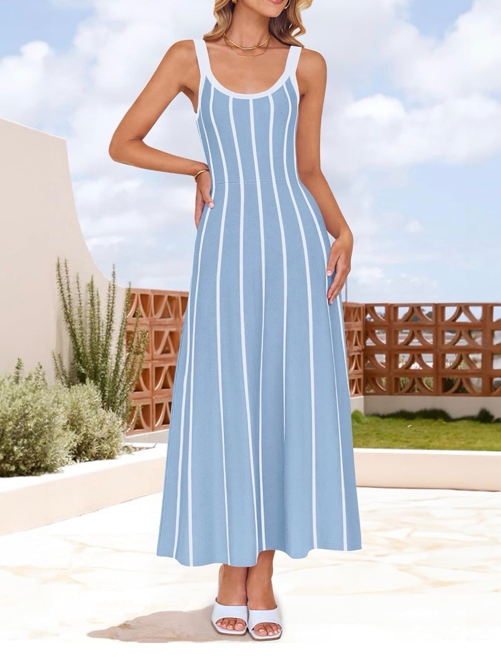 Sleeveless Blue Striped Maxi Dress - Classic Summer Style
